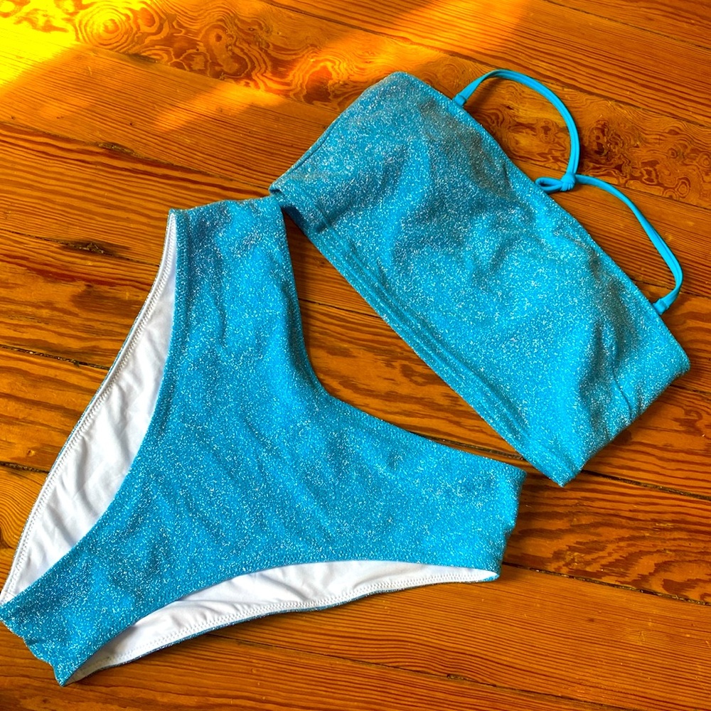 Sparkly Blue High Waist bikini set